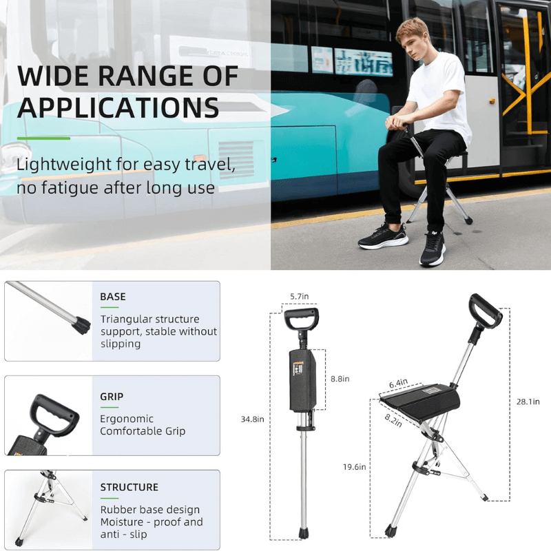 2-IN-1 Folding Walking Stick with Seat