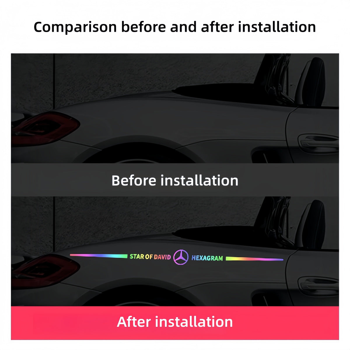 Bunte Auto-Logo-Aufkleber, farbwechselnde Laser-Reflex-Autoaufkleber, personalisierte A-Säulen-, Autotür- und Motorhaubenaufkleber.