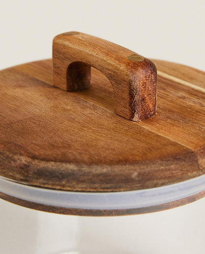 BOROSILICATE GLASS AND WOOD STORAGE JAR