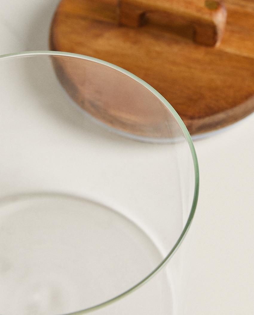 BOROSILICATE GLASS AND WOOD STORAGE JAR