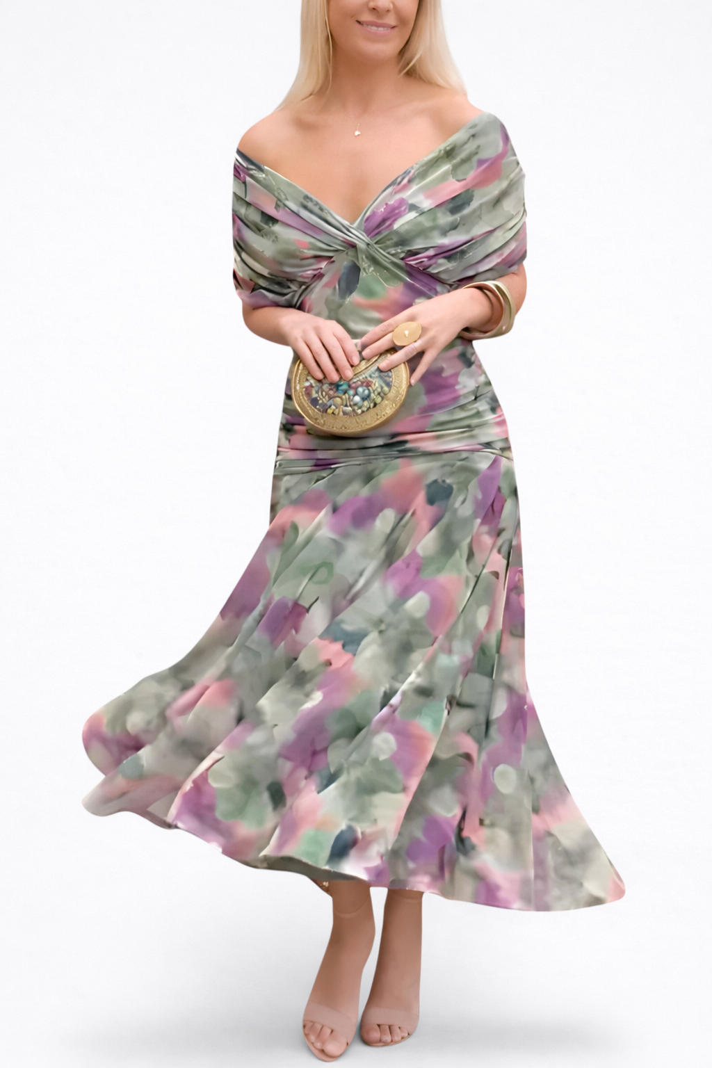 Victoria - Long Floral V-Neck Dress