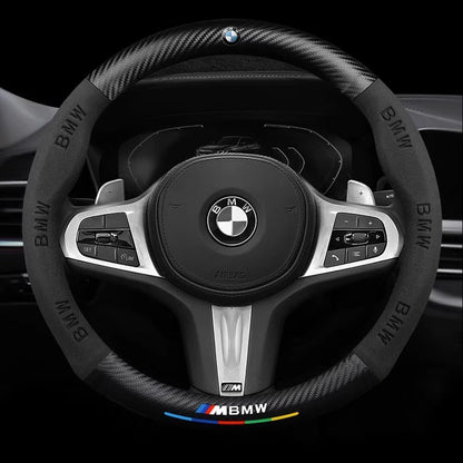 Maßgeschneiderte Carbonfaser-Wildleder-Lenkradhülle mit Auto-Logo
