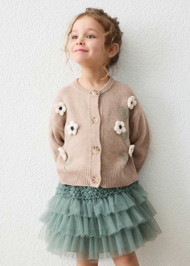 Girls' Floral Knit Cardigan