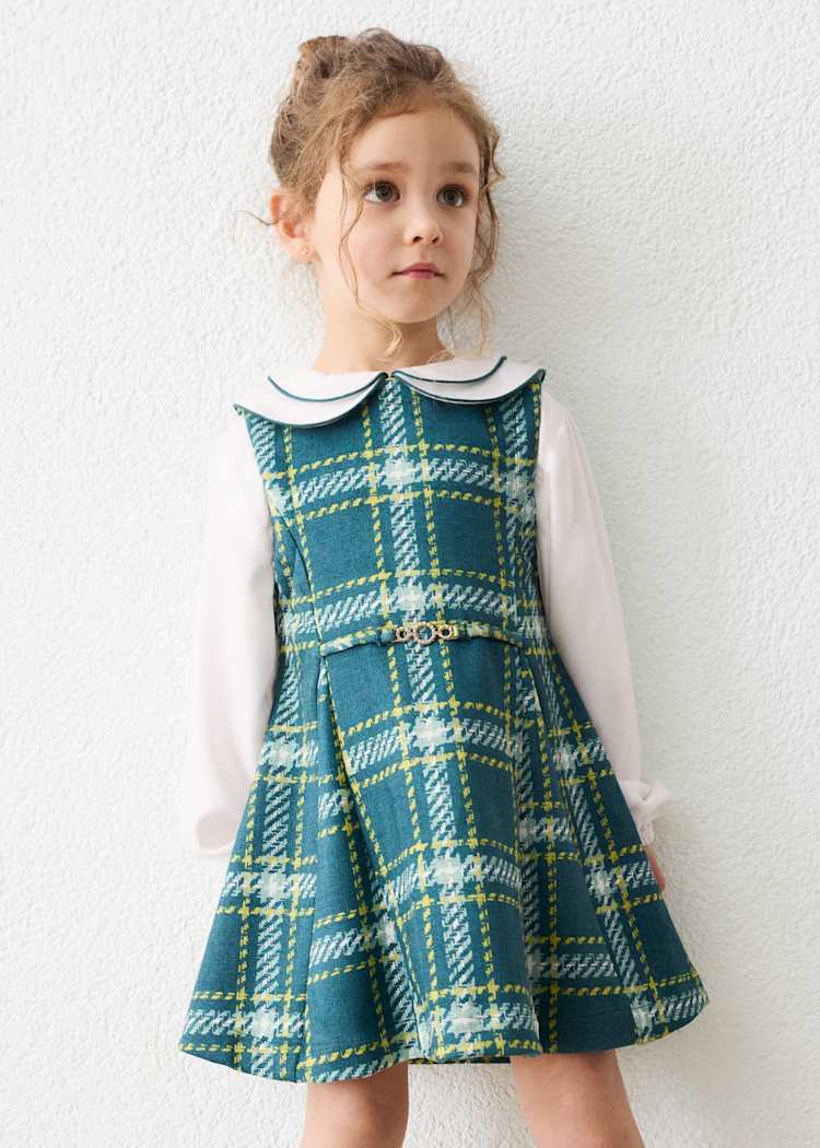 Girls' Cotton Pinafore Printed Velvet Dress
