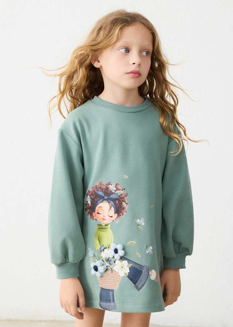 Girls' Cotton Pinafore Printed Velvet Dress