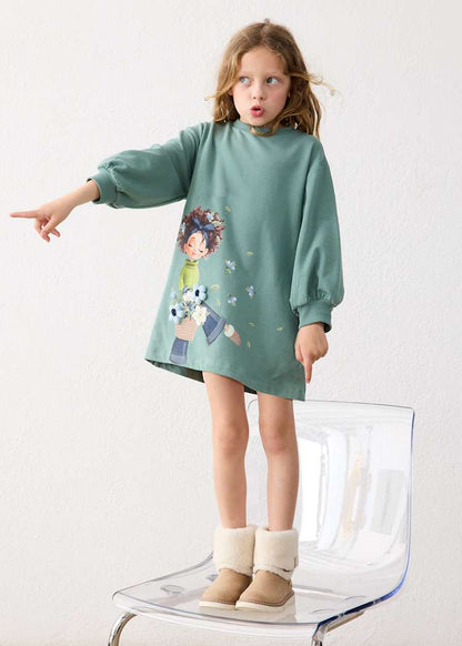 Girls' Cotton Pinafore Printed Velvet Dress