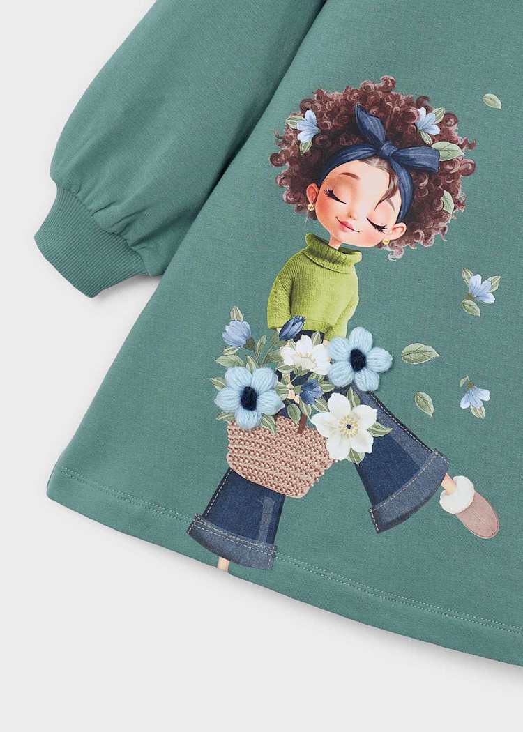 Girls' Cotton Pinafore Printed Velvet Dress