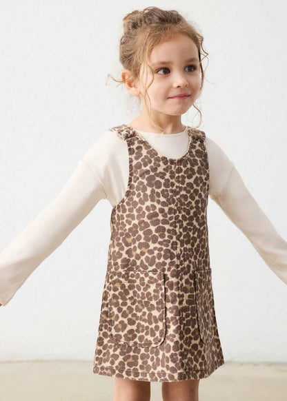 Girls' Cotton Pinafore Printed Velvet Dress