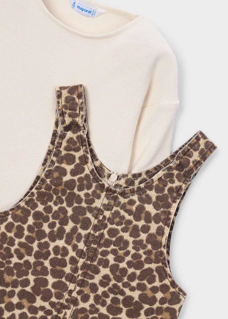 Girls' Cotton Pinafore Printed Velvet Dress
