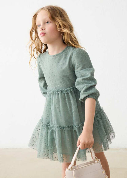 Girls' Cotton Pinafore Printed Velvet Dress