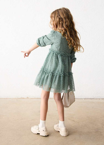 Girls' Cotton Pinafore Printed Velvet Dress