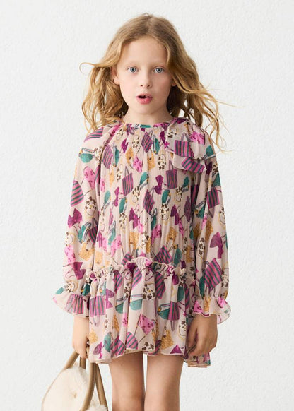 Girls' Cotton Pinafore Printed Velvet Dress