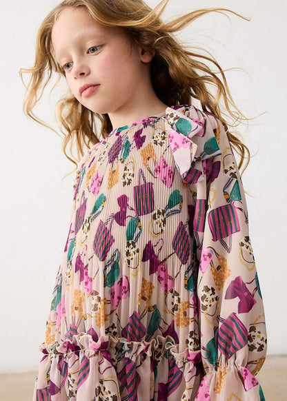 Girls' Cotton Pinafore Printed Velvet Dress