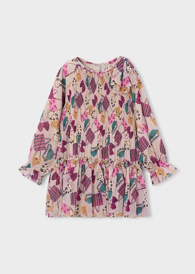 Girls' Cotton Pinafore Printed Velvet Dress
