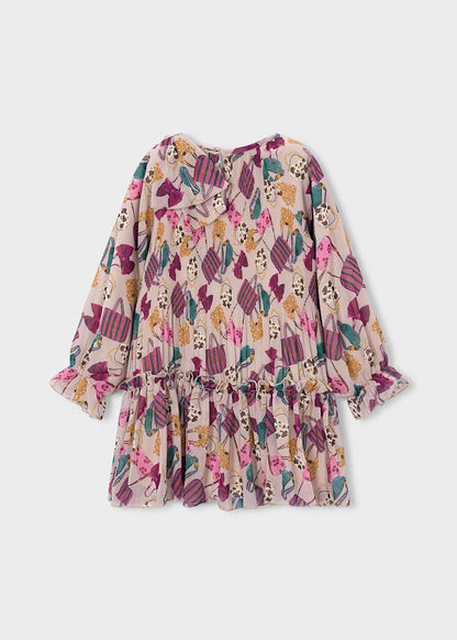 Girls' Cotton Pinafore Printed Velvet Dress