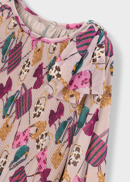 Girls' Cotton Pinafore Printed Velvet Dress