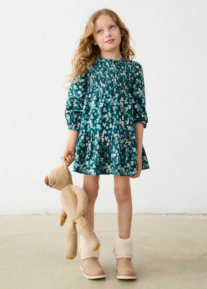 Girls' Cotton Pinafore Printed Velvet Dress