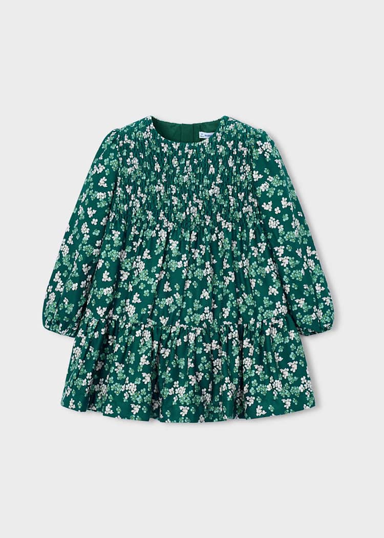 Girls' Cotton Pinafore Printed Velvet Dress
