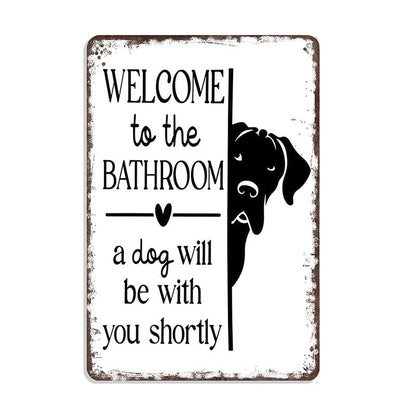 Vintage Highland Cow Aluminum Sign Black and White Bathroom Wall Decor