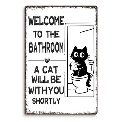 Vintage Highland Cow Aluminum Sign Black and White Bathroom Wall Decor