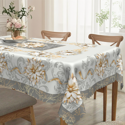 Elegant Waterproof Embossed Floral Tablecloth